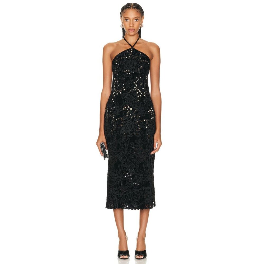 HEMANT AND NANDITA Sehr Midi Dress Black Velvet Halter
